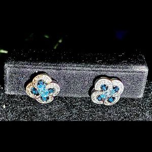Sapphire and Topaz Clover Earrings